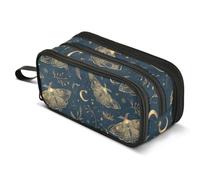 Mnsruu Yellow Moth Moon Black Pencil Case Large Capacity Pencil Pouch with 3 Compartments Stationery Case Pen Bag for Boys Girls Kids Adults School Office