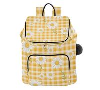 Mnsruu Yellow Plaid Daisy Checkerboard Backpack for Women Travel Anti Theft Rucksack Large Casual Daypacks Quilted Laptop Purse Ladies Fashion Handbag