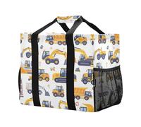 Mnsruu Yellow Truck Car Reusable Grocery Bags Shopping Bags Kitchen Travel Tote Bag Washable Beach Bag