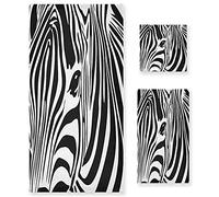Mnsruu Zebra Striped Black White Soft 3 Piece Bath Towels Set for Bathroom Spa Hotel, 1 Bath Towel+ 1 Hand Towel+ 1 Washcloth