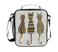 Mnsruu Zentangle Embroidery Cat Lunch Bag for Kids, Insulated Lunch Box Large Freezable Lunch Boxes Cooler Meal Prep Lunch Tote with Shoulder Strap for Boys Girls