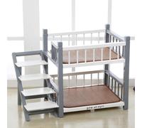 MNSSRN Small And Medium Bunk Bed for Cats And Dogs, Indoor And Outdoor Duplex Pet Bed with Stairs And Guardrails,white and gray,L