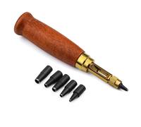 Mnuizu Adjustable Japanese Screw Punch, 6 Tip Sizes Adjustable Screw Hole Punch, Wood Handle Belt Hole Puncher Bookbinding Tool for Sewing Leather