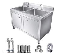 MNUPUOL 39.3In Stainless Steel Utility Sink 2 Compartment Sink Freestanding Commercial Sink,Free Standing Restaurant Kitchen Sink with Cabinet for Laundry,Garage,Cafe Bar,Silver,100 * 50 * 80cm
