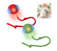 Mnuwoee 2 Pcs Interactive Cat Ball Toy Interactive Pet Toys for Dogs ＆ Cats | USB Rechargeable 360° Smart Rolling Silicone Interactive Ball Toy With Tail For Cats Dogs Indoor Play Chase (Red & Green)
