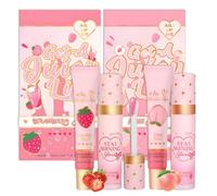 Mnuwoee 4 Pcs Lip Balm Set Lip Gloss Balm Oil Hydrating (Peach Strawberry) | Peach Strawberry Lip Conditioner & Lip Oil Set Lightweight Hydrating Nourishing Day Night Care For Dry Chapped Lips