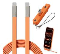 Mnuwoee Fast Charging Adapter with 360°Foldable Phone Stand, 240W | Flat Phone Charger with Stand, 2-in-1 Detachable USB-C Charger Adapter for Phones Tablets, Nylon Braided Right Angle Cord