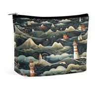 MNVTSKOP A Black Lighthouse Cosmetic Bag Large Capacity Travel Makeup Bag Trendy Portable Toiletry Bag for Women