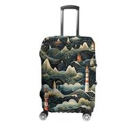 MNVTSKOP A Black Lighthouse Luggage Covers Scratch-Resistant Washable Suitcase Cover Polyester Elastic Travel Baggage Protector for Suitcase Protector Cover, White, XL