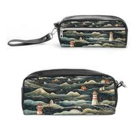 MNVTSKOP A Black Lighthouse Makeup Bag Small Cosmetic Travel Case Portable Stationery Organizer for Women Teacher
