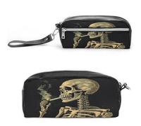 MNVTSKOP A Skeleton With Burning Cigarette Makeup Bag Small Cosmetic Travel Case Portable Stationery Organizer for Women Teacher