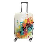 MNVTSKOP Abstract Music Themed Luggage Covers Scratch-Resistant Washable Suitcase Cover Polyester Elastic Travel Baggage Protector for Suitcase Protector Cover, White, S