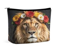 MNVTSKOP African Lion Wearing A Flower on Its Head Cosmetic Bag Large Capacity Travel Makeup Bag Trendy Portable Toiletry Bag for Women