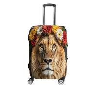MNVTSKOP African Lion Wearing A Flower on Its Head Luggage Covers Scratch-Resistant Washable Suitcase Cover Polyester Elastic Travel Baggage Protector for Suitcase Protector Cover, White, L