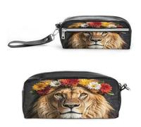 MNVTSKOP African Lion Wearing A Flower on Its Head Makeup Bag Small Cosmetic Travel Case Portable Stationery Organizer for Women Teacher