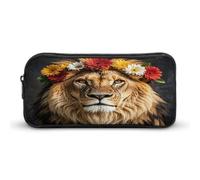 MNVTSKOP African Lion Wearing A Flower on Its Head Pencil Case Large Capacity Pencil Pouch Office Pencil Bag for Men Women Desk Organizer