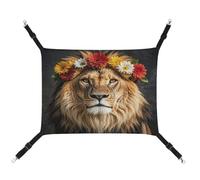 MNVTSKOP African Lion Wearing A Flower on Its Head Pet Hammock Breathable Cat Hanging Hammock with Adjustable Straps and Metal Hooks Plush Small Animal Soft Hideout Bed for Indoor and Outdoor