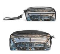 MNVTSKOP Airplane Cockpit Makeup Bag Small Cosmetic Travel Case Portable Stationery Organizer for Women Teacher