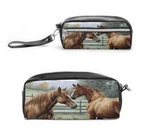 MNVTSKOP Animals Embroidery Horses Makeup Bag Small Cosmetic Travel Case Portable Stationery Organizer for Women Teacher