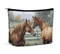 MNVTSKOP Animals Embroidery Paintings Horses Cosmetic Bag Large Capacity Travel Makeup Bag Trendy Portable Toiletry Bag for Women