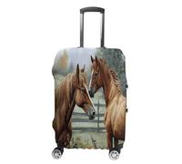MNVTSKOP Animals Embroidery Paintings Horses Luggage Covers Scratch-Resistant Washable Suitcase Cover Polyester Elastic Travel Baggage Protector for Suitcase Protector Cover, White, M