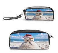 MNVTSKOP Beach Sandy Snowman Makeup Bag Small Cosmetic Travel Case Portable Stationery Organizer for Women Teacher