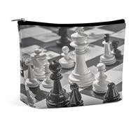 MNVTSKOP Black And White Chess Cosmetic Bag Large Capacity Travel Makeup Bag Trendy Portable Toiletry Bag for Women
