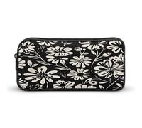MNVTSKOP Black And White Floral Print Pencil Case Large Capacity Pencil Pouch Office Pencil Bag for Men Women Desk Organizer
