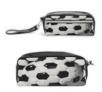 MNVTSKOP Black And White Soccer Ball Makeup Bag Small Cosmetic Travel Case Portable Stationery Organizer for Women Teacher