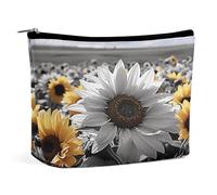 MNVTSKOP Black And White Sunflowers Cosmetic Bag Large Capacity Travel Makeup Bag Trendy Portable Toiletry Bag for Women