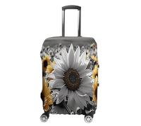 MNVTSKOP Black And White Sunflowers Luggage Covers Scratch-Resistant Washable Suitcase Cover Polyester Elastic Travel Baggage Protector for Suitcase Protector Cover, White, S
