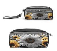 MNVTSKOP Black And White Sunflowers Makeup Bag Small Cosmetic Travel Case Portable Stationery Organizer for Women Teacher