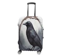 MNVTSKOP Black Crow Luggage Covers Scratch-Resistant Washable Suitcase Cover Polyester Elastic Travel Baggage Protector for Suitcase Protector Cover, White, L