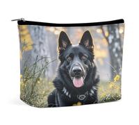 MNVTSKOP Black German Shepherd Dog Cosmetic Bag Large Capacity Travel Makeup Bag Trendy Portable Toiletry Bag for Women