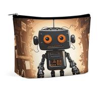 MNVTSKOP Black Robot Cosmetic Bag Large Capacity Travel Makeup Bag Trendy Portable Toiletry Bag for Women