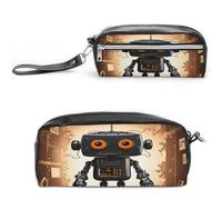 MNVTSKOP Black Robot Makeup Bag Small Cosmetic Travel Case Portable Stationery Organizer for Women Teacher