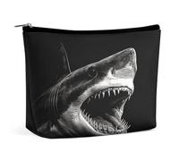 MNVTSKOP Black Shark Head Cosmetic Bag Large Capacity Travel Makeup Bag Trendy Portable Toiletry Bag for Women