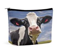 MNVTSKOP Black White Cow Cosmetic Bag Large Capacity Travel Makeup Bag Trendy Portable Toiletry Bag for Women
