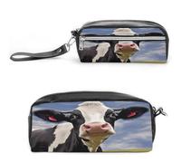 MNVTSKOP Black White Cow Makeup Bag Small Cosmetic Travel Case Portable Stationery Organizer for Women Teacher