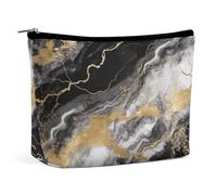 MNVTSKOP Black White Gold Foil Marble Cosmetic Bag Large Capacity Travel Makeup Bag Trendy Portable Toiletry Bag for Women