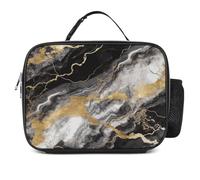 MNVTSKOP Black White Gold Foil Marble Lunch Box Reusable Lunchbox Leakproof Tote Bag with Handle for Office Picnic Beach