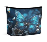 MNVTSKOP Blue Butterfly And Moon Cosmetic Bag Large Capacity Travel Makeup Bag Trendy Portable Toiletry Bag for Women