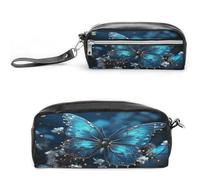 MNVTSKOP Blue Butterfly And Moon Makeup Bag Small Cosmetic Travel Case Portable Stationery Organizer for Women Teacher