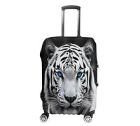 MNVTSKOP Blue Eyed Tiger Luggage Covers Scratch-Resistant Washable Suitcase Cover Polyester Elastic Travel Baggage Protector for Suitcase Protector Cover, White, XL