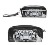 MNVTSKOP Blue Eyed Tiger Makeup Bag Small Cosmetic Travel Case Portable Stationery Organizer for Women Teacher