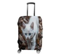 MNVTSKOP Blue Eyes Cat Luggage Covers Scratch-Resistant Washable Suitcase Cover Polyester Elastic Travel Baggage Protector for Suitcase Protector Cover, White, M