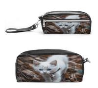 MNVTSKOP Blue Eyes Cat Makeup Bag Small Cosmetic Travel Case Portable Stationery Organizer for Women Teacher