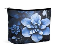 MNVTSKOP Blue Flower Cosmetic Bag Large Capacity Travel Makeup Bag Trendy Portable Toiletry Bag for Women