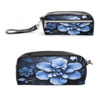 MNVTSKOP Blue Flower Makeup Bag Small Cosmetic Travel Case Portable Stationery Organizer for Women Teacher