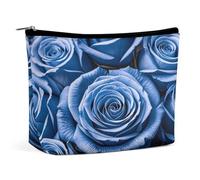 MNVTSKOP Blue Flower Pattern Roses Cosmetic Bag Large Capacity Travel Makeup Bag Trendy Portable Toiletry Bag for Women